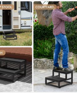 Two-Step Stool for Adults & Kids, Waterproof HDPE Bed Step with Adjustable Non-Slip Feet, Sturdy Metal Frame for Kitchen, Bathroom, Bedroom, RV & Outdoor Use, Black - 8