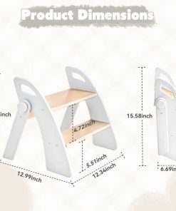 Wooden 2 Step Stool for Kids Bathroom Sink Foldable Anti-Slip 2-Step for Toilet Potty Training, Child Stepping Stool for Kitchen Nursery Bedroom, Sturdy Non Slip Adult Stool for Closet - 3