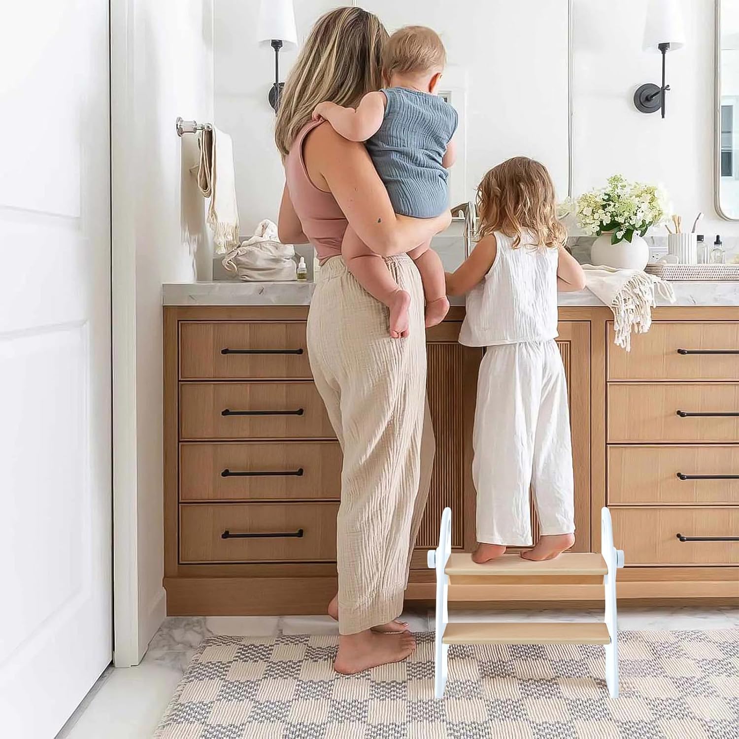 Wooden 2 Step Stool for Kids Bathroom Sink Foldable Anti-Slip 2-Step for Toilet Potty Training, Child Stepping Stool for Kitchen Nursery Bedroom, Sturdy Non Slip Adult Stool for Closet - 5