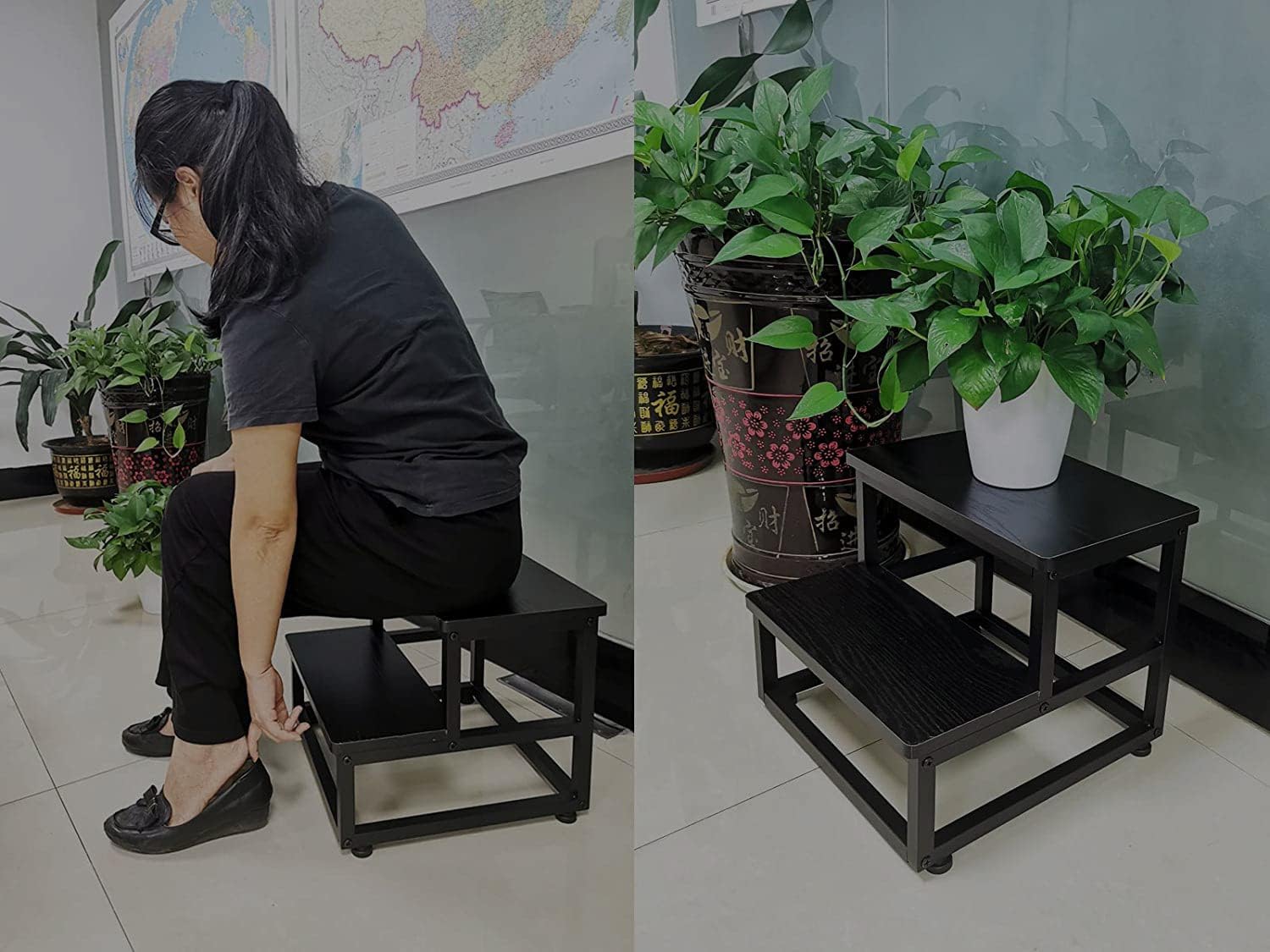 YAKANJ Step Stools for Adults Kids, Heavy Duty Sturdy Metal Frame Hold Up to 500 Lbs Capacity for Kitchen Bathroom Bedroon -Black - 6
