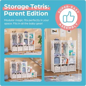 Baby Closet Organizer for Nursery- Durable Baby Wardrobe for Closet - Customizable Baby Dresser Amoire Shelves - Waterproof Shelf Clothes Organizer w-Wall Fixation (White) - 5