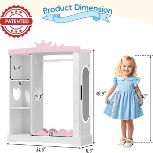 Betterhood Kids Closet with Jewelry Cabinet, Dress up Storage with Shelves&Mirror, Costumes Wardrobe Closet with Hanging Rack for Toddlers,Organizer for Bedroom, (Kids' Armoires, White) - 2