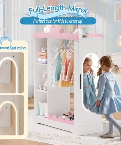 Betterhood Kids Closet with Jewelry Cabinet, Dress up Storage with Shelves&Mirror, Costumes Wardrobe Closet with Hanging Rack for Toddlers,Organizer for Bedroom, (Kids' Armoires, White) - 4