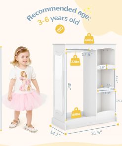 Curipeer Kids Dress Up Storage with Flower Mirror, Open Hanging Closet Wardrobe for Children, Kids Armoire & Costume Organizer for Bedroom Playroom Preschools Classroom, White - 6