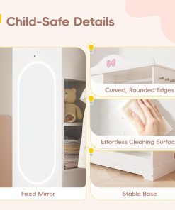 Kids Armoire with Jewelry Cabinet, Kids Dress Up Storage with Shelves, Girls Wardrode Costume Organizer with Full Length Mirror, Children Closet with Armoire for Bedroom, Kids Room, Girls - 6