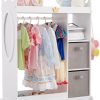 Kids Dress Up Storage with Mirror, Costume Organizer with Hanging Rod, 3 Shelves & 2 Bins, Dress Up Closet Armoire for Kidroom & Playroom (White-1) - 1