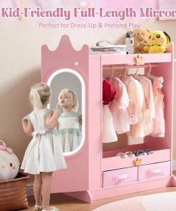 Kids Princess Armoire Dress Up Storage - Wardrobe Closet with Dual Mirrors, Hidden Jewelry Cabinet, Shelves & Hanging Rack for Little Girls' Bedroom, Playroom (Pink) - 4