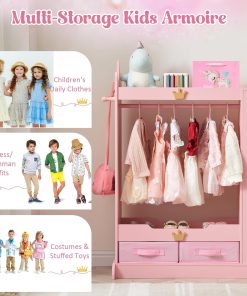 Kids Princess Armoire Dress Up Storage - Wardrobe Closet with Dual Mirrors, Hidden Jewelry Cabinet, Shelves & Hanging Rack for Little Girls' Bedroom, Playroom (Pink) - 7