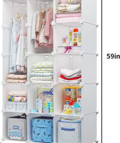 Modular Baby Wardrobe Closet, Portable Children Organizers and Storage for Nursery,15 Cubes with Hanging Rods,Multi-Functional Kids Storage Shelf-Bedroom Clothes Armoire - 5