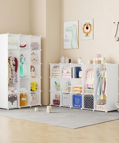 Modular Baby Wardrobe Closet, Portable Children Organizers and Storage for Nursery,15 Cubes with Hanging Rods,Multi-Functional Kids Storage Shelf-Bedroom Clothes Armoire - 6