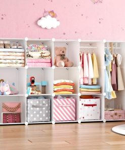 Modular Baby Wardrobe Closet, Portable Children Organizers and Storage for Nursery,15 Cubes with Hanging Rods,Multi-Functional Kids Storage Shelf-Bedroom Clothes Armoire - 9