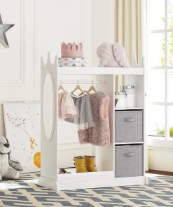 UTEX Kids Play Armoire with Mirror, Storage Bins and Closet for Dress Up and Costumes (White) - 6