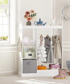 UTEX Kids Play Armoire with Mirror, Storage Bins and Closet for Dress Up and Costumes (White) - 7
