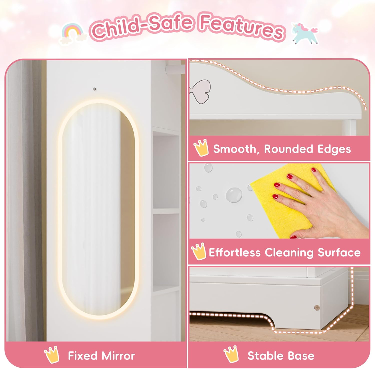 Xilingol Kids Armoire with a Jewelry Cabinet, Princess Dress Up Closet with Mirror, Kids Wardrobe Closet with Storage Shelves, Armoire Costume Organizer for Bedroom, Kids Room, Girl (White) - 6