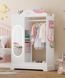 Xilingol Kids Armoire with a Jewelry Cabinet, Princess Dress Up Closet with Mirror, Kids Wardrobe Closet with Storage Shelves, Armoire Costume Organizer for Bedroom, Kids Room, Girl (White) - 8