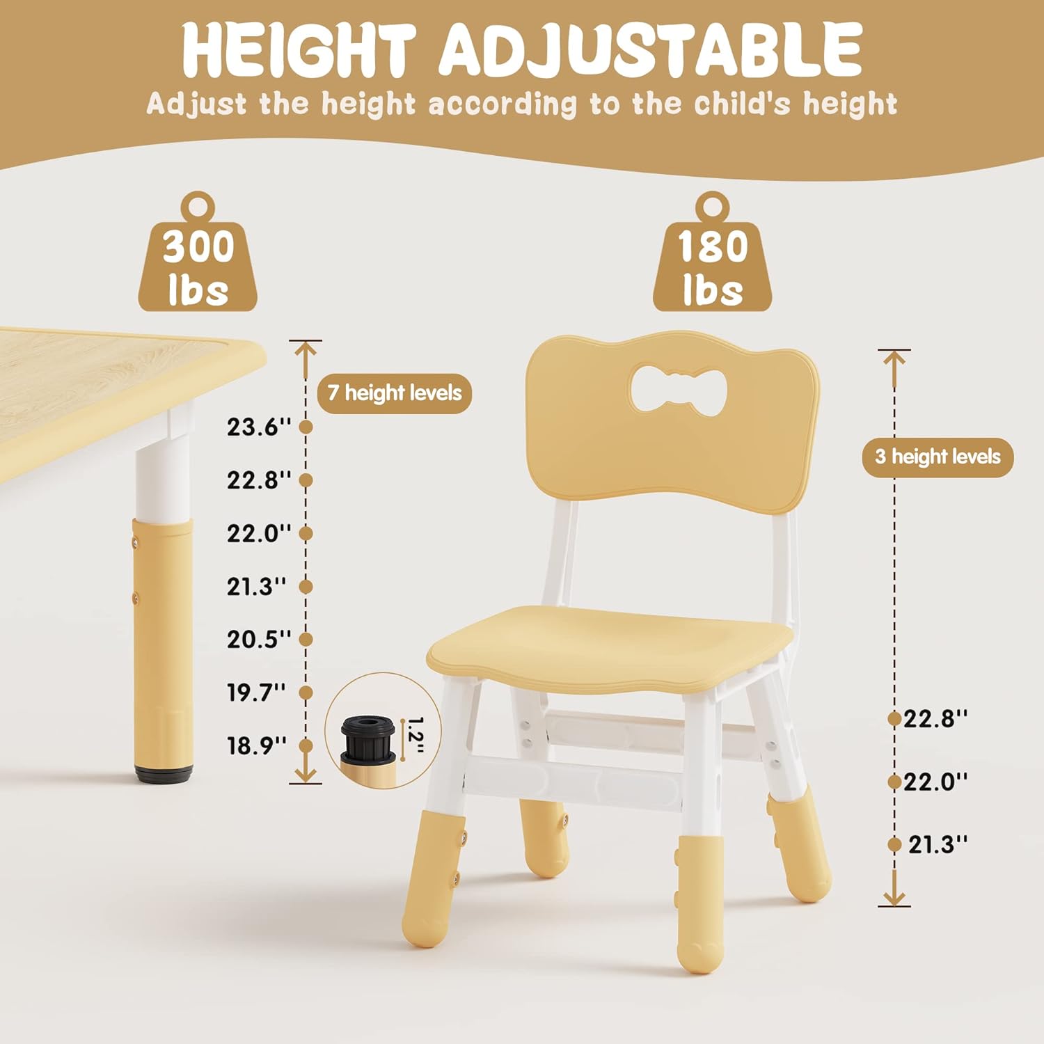 Brelley Kids Table and 6 Chairs Set, Height Adjustable Toddler Desk and Chair Set, Graffiti Desktop, Classroom-Daycare-Home, Children Multi-Activity Table for Ages 2-8 - 2