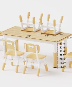 Brelley Kids Table and 6 Chairs Set, Height Adjustable Toddler Desk and Chair Set, Graffiti Desktop, Classroom-Daycare-Home, Children Multi-Activity Table for Ages 2-8 - 6