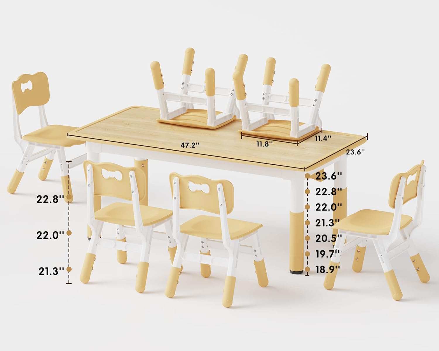 Brelley Kids Table and 6 Chairs Set, Height Adjustable Toddler Desk and Chair Set, Graffiti Desktop, Classroom-Daycare-Home, Children Multi-Activity Table for Ages 2-8 - 6