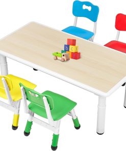 FUNLIO Kids Table and 4 Chairs Set for Ages 3-8, Height Adjustable Toddler Table and Chair Set, Easy to Wipe Arts & Crafts Table, for Classrooms-Daycares-Homes, CPC & CE Approved-Multicolor - 1