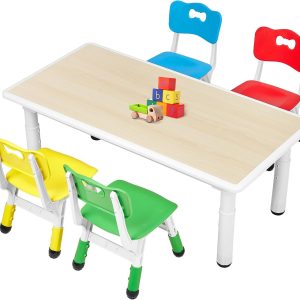 FUNLIO Kids Table and 4 Chairs Set for Ages 3-8, Height Adjustable Toddler Table and Chair Set, Easy to Wipe Arts & Crafts Table, for Classrooms-Daycares-Homes, CPC & CE Approved-Multicolor - 1