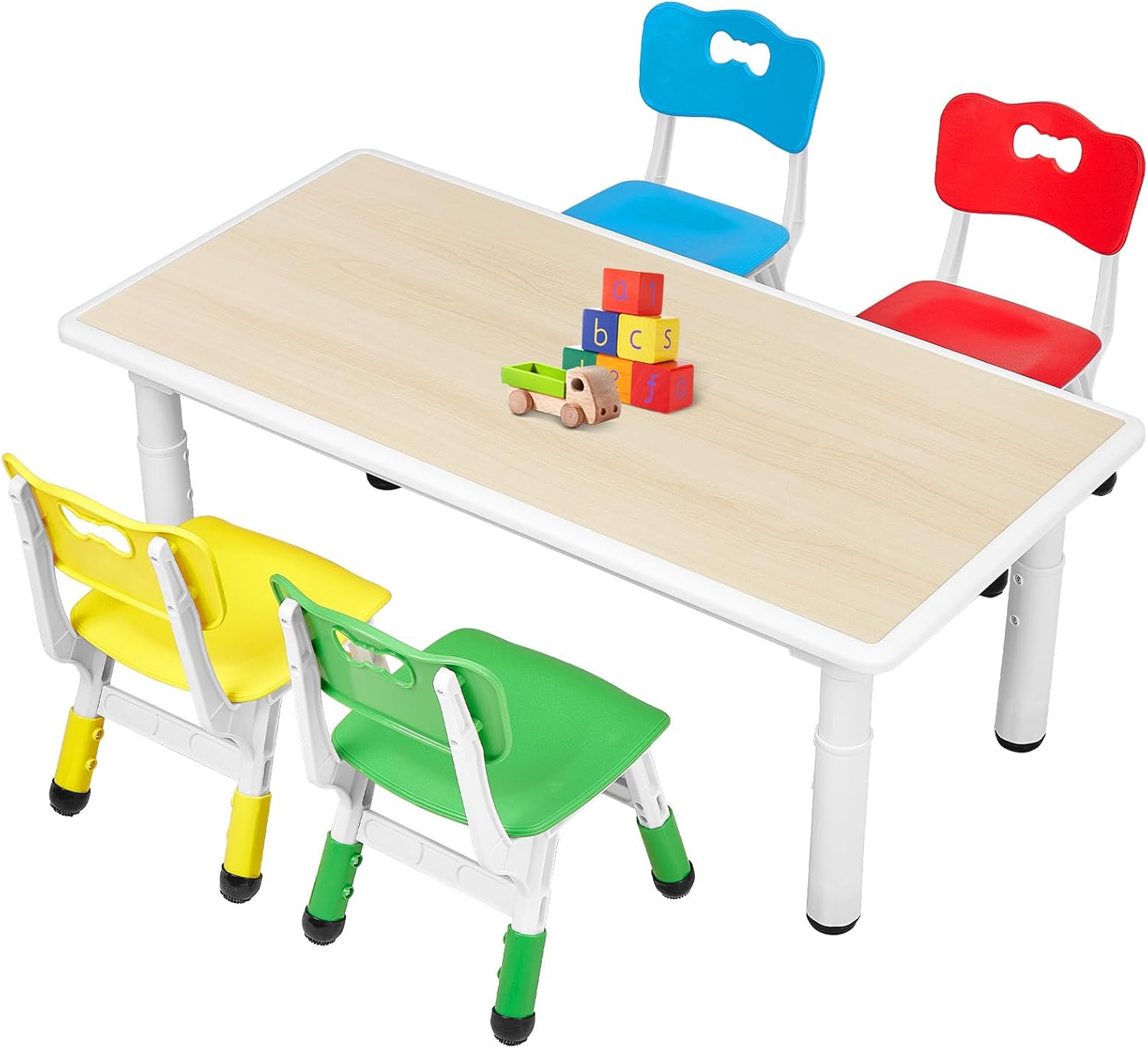 FUNLIO Kids Table and 4 Chairs Set for Ages 3-8, Height Adjustable Toddler Table and Chair Set, Easy to Wipe Arts & Crafts Table, for Classrooms-Daycares-Homes, CPC & CE Approved-Multicolor - 1