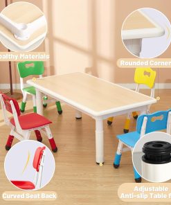 FUNLIO Kids Table and 4 Chairs Set for Ages 3-8, Height Adjustable Toddler Table and Chair Set, Easy to Wipe Arts & Crafts Table, for Classrooms-Daycares-Homes, CPC & CE Approved-Multicolor - 5