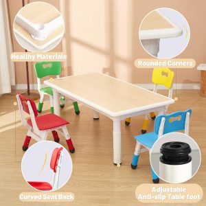 FUNLIO Kids Table and 4 Chairs Set for Ages 3-8, Height Adjustable Toddler Table and Chair Set, Easy to Wipe Arts & Crafts Table, for Classrooms-Daycares-Homes, CPC & CE Approved-Multicolor - 5