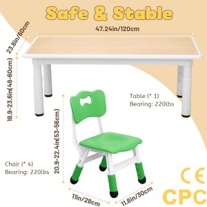 FUNLIO Kids Table and 4 Chairs Set for Ages 3-8, Height Adjustable Toddler Table and Chair Set, Easy to Wipe Arts & Crafts Table, for Classrooms-Daycares-Homes, CPC & CE Approved-Multicolor - 6