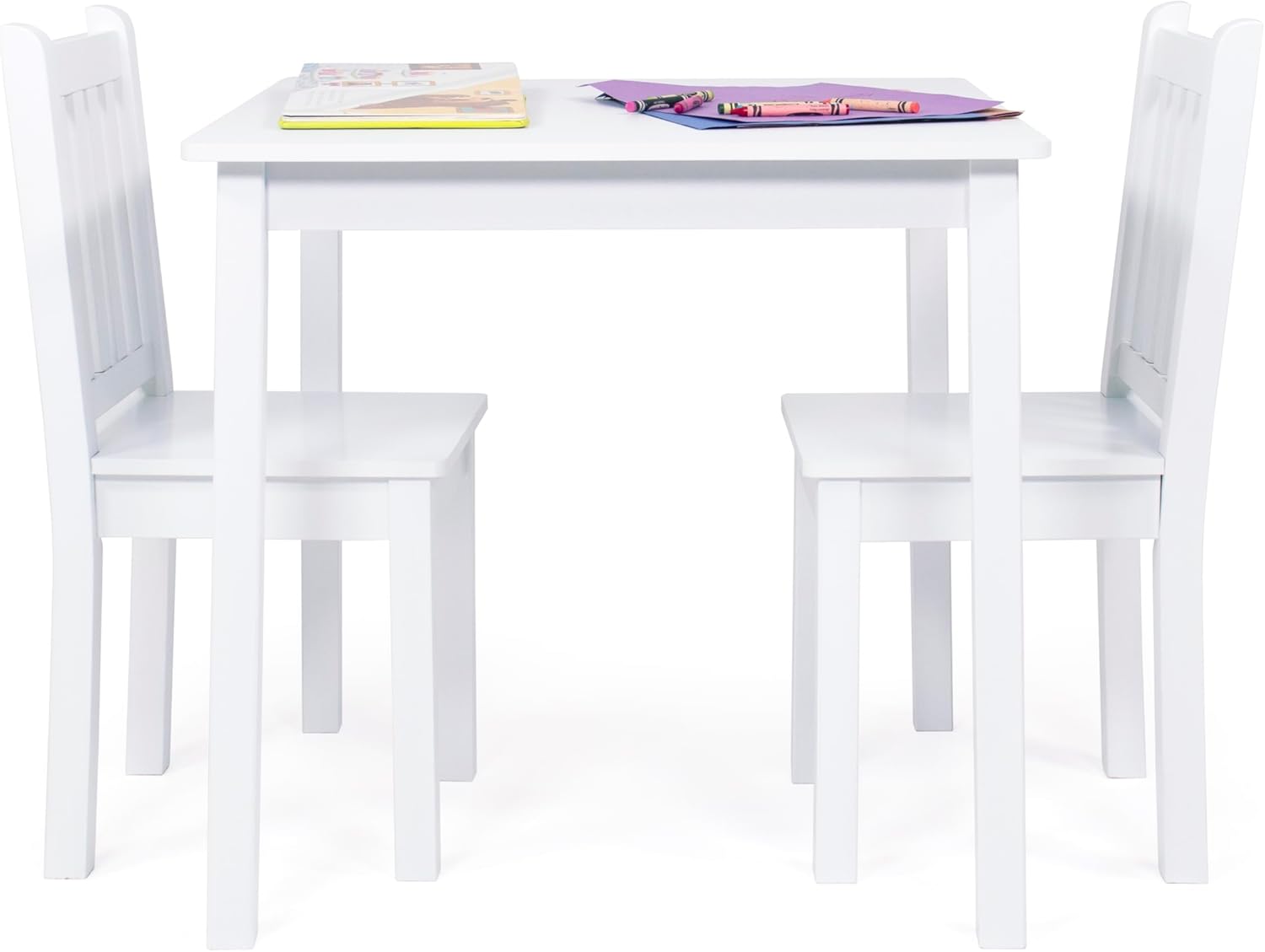 Humble Crew Kids Wooden Table and 2 Chairs Set, White - Square Kids Table and Chair Set for Toddlers and Children for Arts, Crafts, and Snack Time - Sturdy, Durable Toddler Activity Table - 1