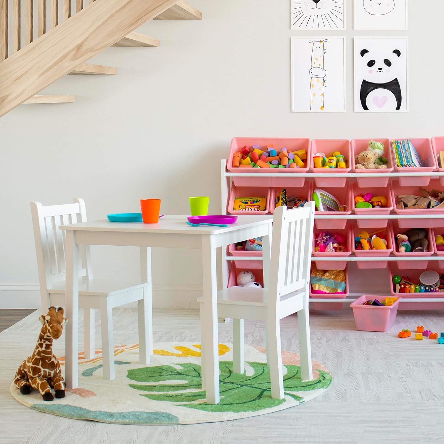 Humble Crew Kids Wooden Table and 2 Chairs Set, White - Square Kids Table and Chair Set for Toddlers and Children for Arts, Crafts, and Snack Time - Sturdy, Durable Toddler Activity Table - 3