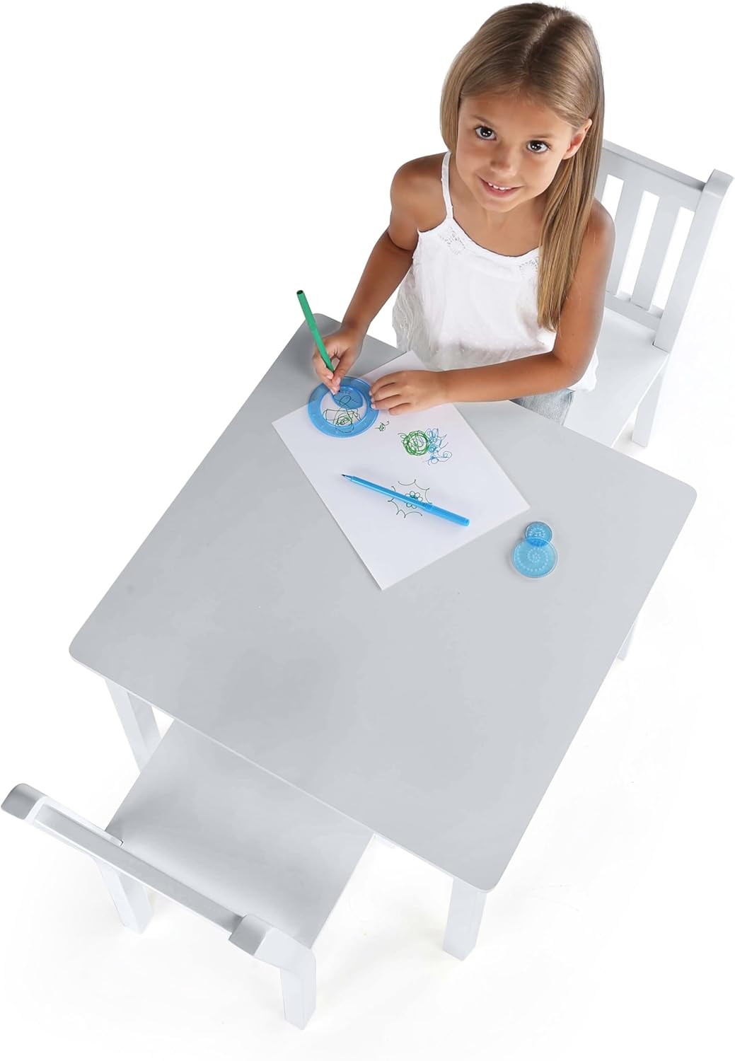 Humble Crew Kids Wooden Table and 2 Chairs Set, White - Square Kids Table and Chair Set for Toddlers and Children for Arts, Crafts, and Snack Time - Sturdy, Durable Toddler Activity Table - 6