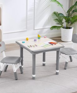 Kids Table and 2 Chairs Set, Height Adjustable Toddler Table and Chair Set, Multi-Activity Table with Graffiti Desktop, Children’s Table and Chairs for Classroom, Home & Daycare - 1