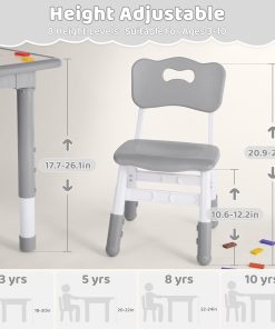 Kids Table and 2 Chairs Set, Height Adjustable Toddler Table and Chair Set, Multi-Activity Table with Graffiti Desktop, Children’s Table and Chairs for Classroom, Home & Daycare - 2