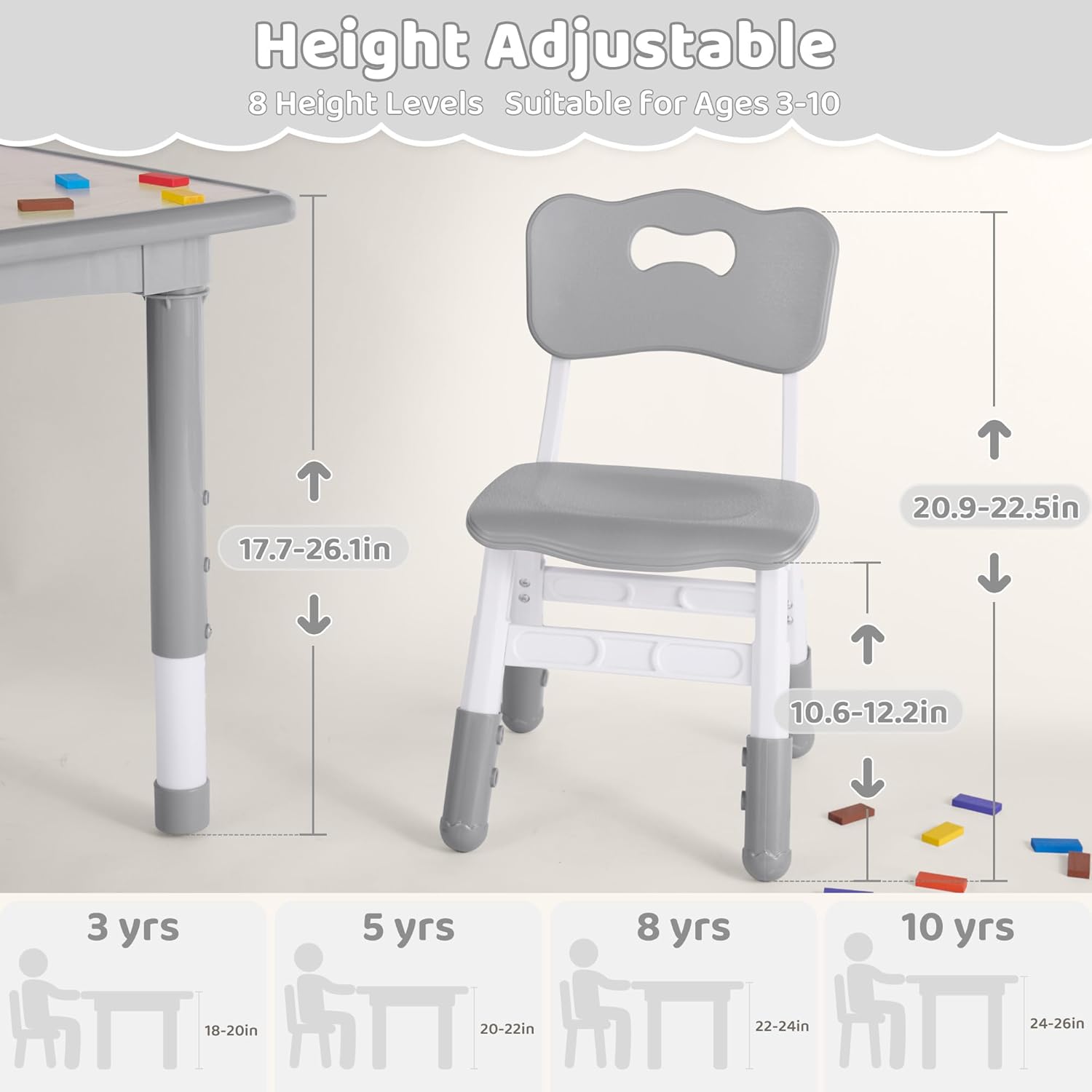 Kids Table and 2 Chairs Set, Height Adjustable Toddler Table and Chair Set, Multi-Activity Table with Graffiti Desktop, Children’s Table and Chairs for Classroom, Home & Daycare - 2