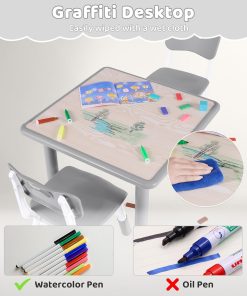 Kids Table and 2 Chairs Set, Height Adjustable Toddler Table and Chair Set, Multi-Activity Table with Graffiti Desktop, Children’s Table and Chairs for Classroom, Home & Daycare - 3