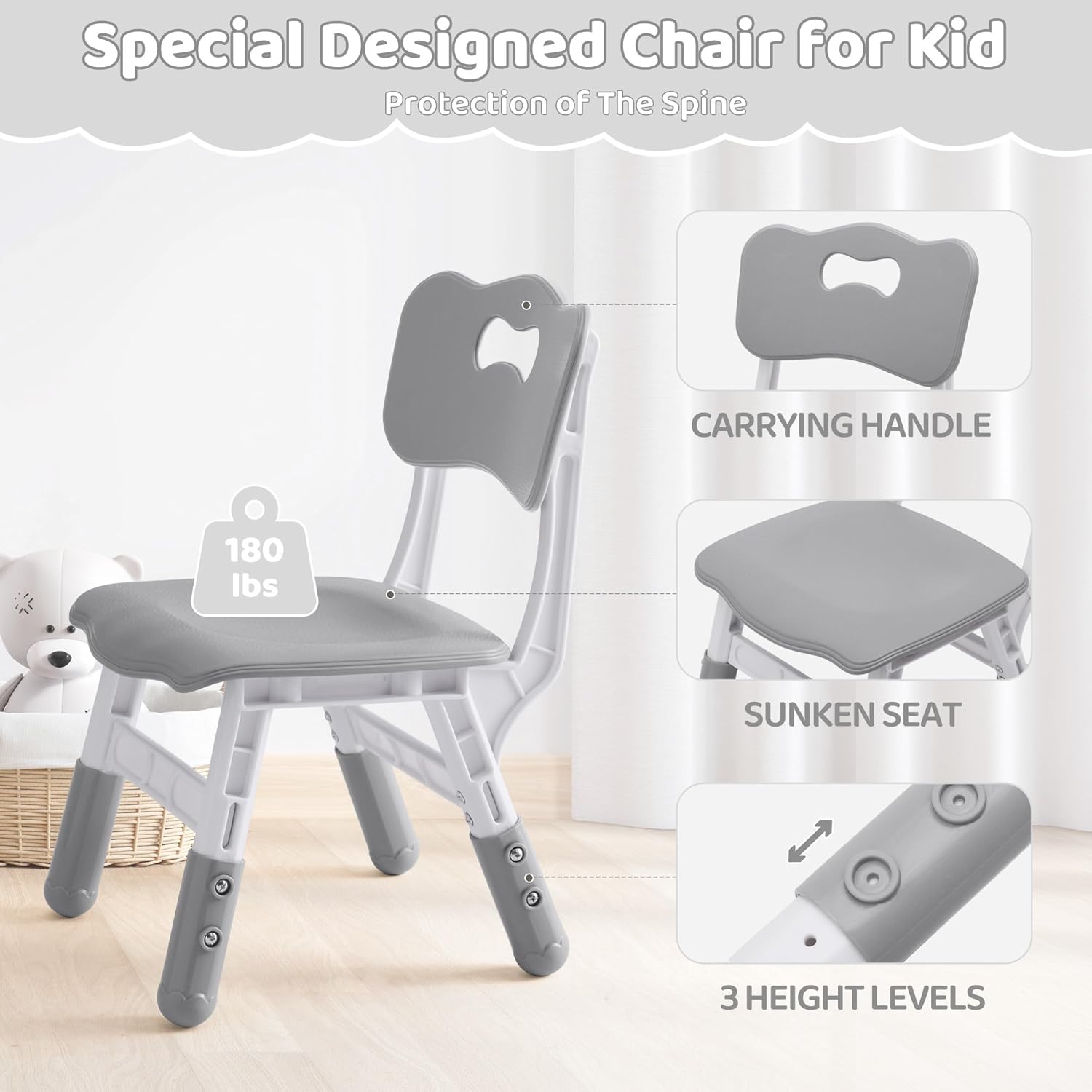 Kids Table and 2 Chairs Set, Height Adjustable Toddler Table and Chair Set, Multi-Activity Table with Graffiti Desktop, Children’s Table and Chairs for Classroom, Home & Daycare - 4