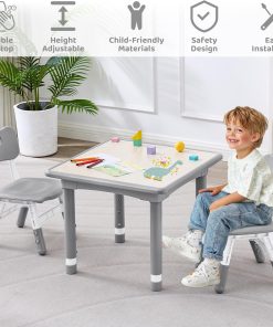 Kids Table and 2 Chairs Set, Height Adjustable Toddler Table and Chair Set, Multi-Activity Table with Graffiti Desktop, Children’s Table and Chairs for Classroom, Home & Daycare - 7