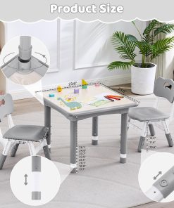 Kids Table and 2 Chairs Set, Height Adjustable Toddler Table and Chair Set, Multi-Activity Table with Graffiti Desktop, Children’s Table and Chairs for Classroom, Home & Daycare - 8