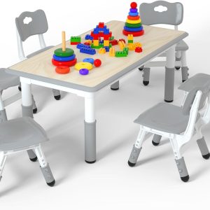 Kids Table and 6 Chairs Set，Height Adjustable Children Table & Chair，Toddlers Study Multi-Activity Table with 47.2x23.6 Wipe-Clean Desktop，for Classrooms, Homes & Daycares - 1