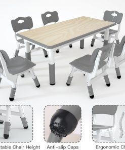 Kids Table and 6 Chairs Set，Height Adjustable Children Table & Chair，Toddlers Study Multi-Activity Table with 47.2x23.6 Wipe-Clean Desktop，for Classrooms, Homes & Daycares - 4