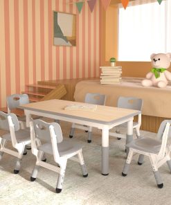 Kids Table and 6 Chairs Set，Height Adjustable Children Table & Chair，Toddlers Study Multi-Activity Table with 47.2x23.6 Wipe-Clean Desktop，for Classrooms, Homes & Daycares - 6