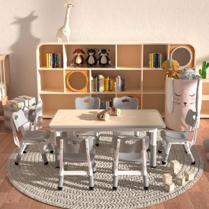 Kids Table and 6 Chairs Set，Height Adjustable Children Table & Chair，Toddlers Study Multi-Activity Table with 47.2x23.6 Wipe-Clean Desktop，for Classrooms, Homes & Daycares - 7