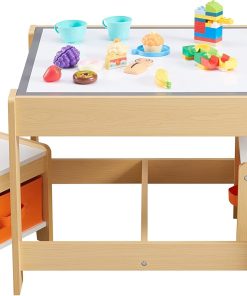 Kids Table and Chair Set, 3 in 1 Wooden Activity Table with Storage Drawer for Toddlers Drawing, Reading, Crafts, 2 in 1 Detachable Tabletop Table Set for Nursery, Playroom - 2