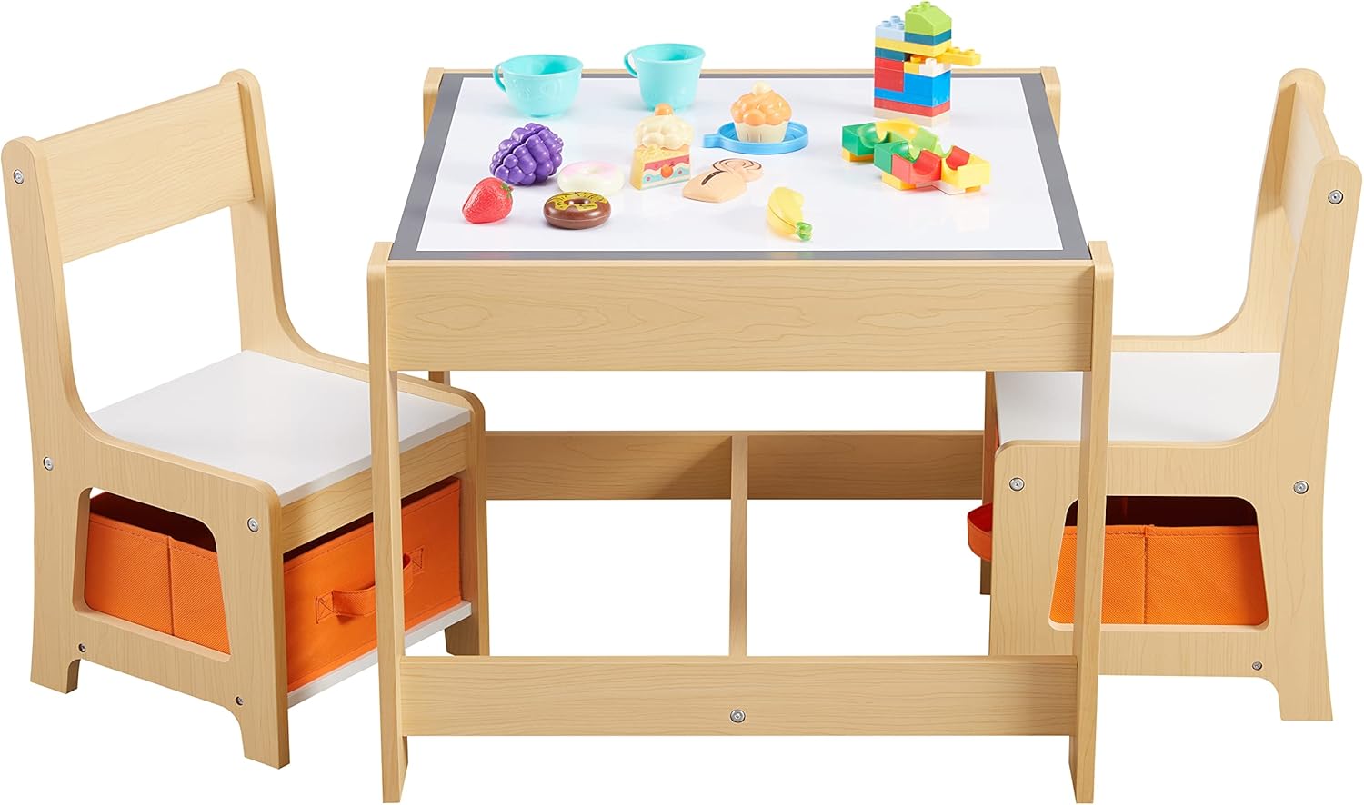 Kids Table and Chair Set, 3 in 1 Wooden Activity Table with Storage Drawer for Toddlers Drawing, Reading, Crafts, 2 in 1 Detachable Tabletop Table Set for Nursery, Playroom - 2