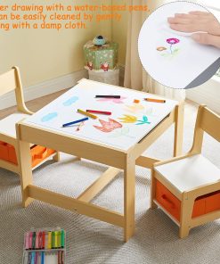 Kids Table and Chair Set, 3 in 1 Wooden Activity Table with Storage Drawer for Toddlers Drawing, Reading, Crafts, 2 in 1 Detachable Tabletop Table Set for Nursery, Playroom - 5