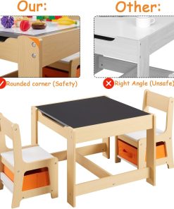 Kids Table and Chair Set, 3 in 1 Wooden Activity Table with Storage Drawer for Toddlers Drawing, Reading, Crafts, 2 in 1 Detachable Tabletop Table Set for Nursery, Playroom - 6