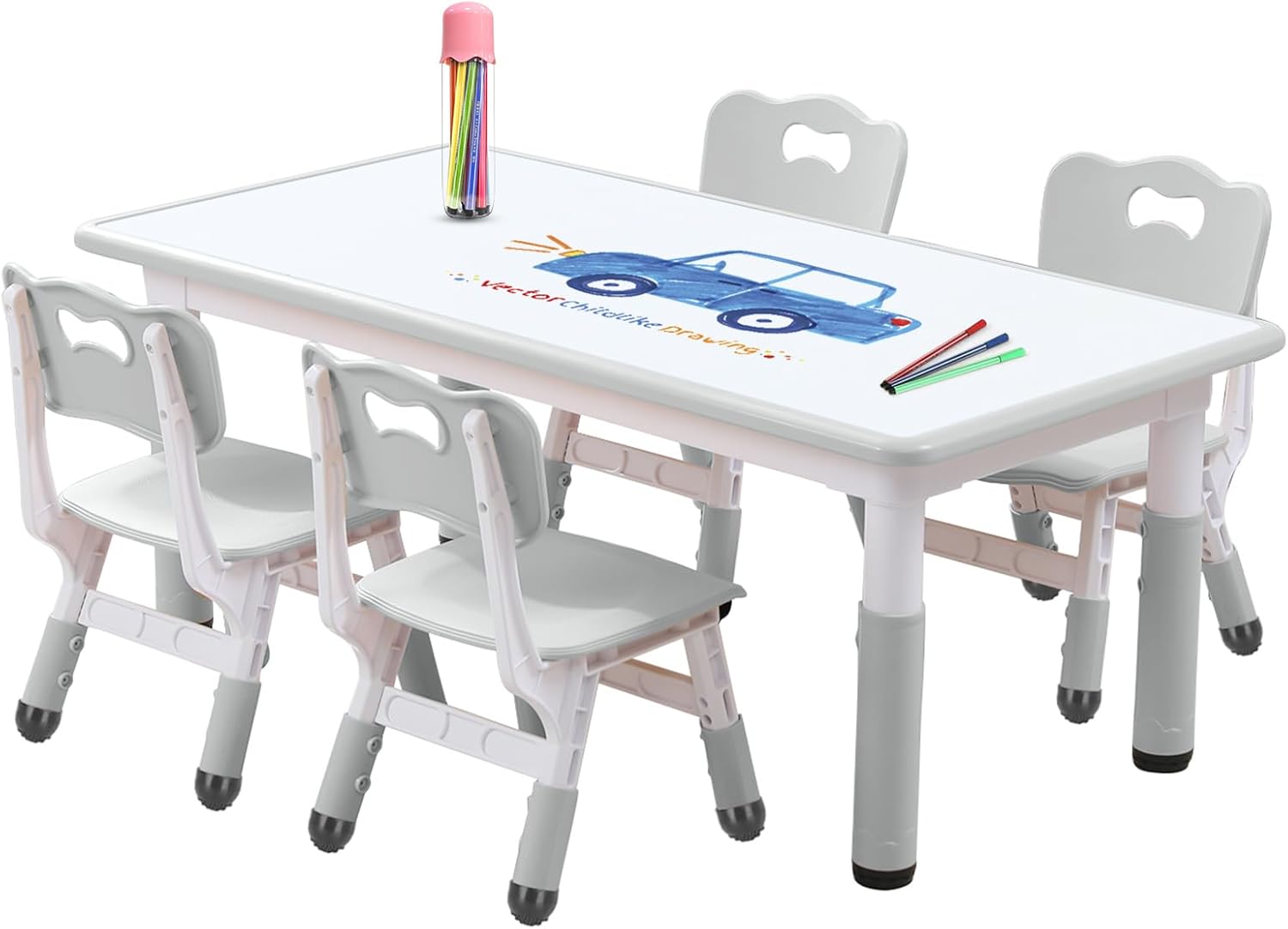 Kids Table and Chair Set for Toddlers - Adjustable Activity Center with Non-Slip Legs & Graffiti-Proof Surface Ages 3-12 - 1