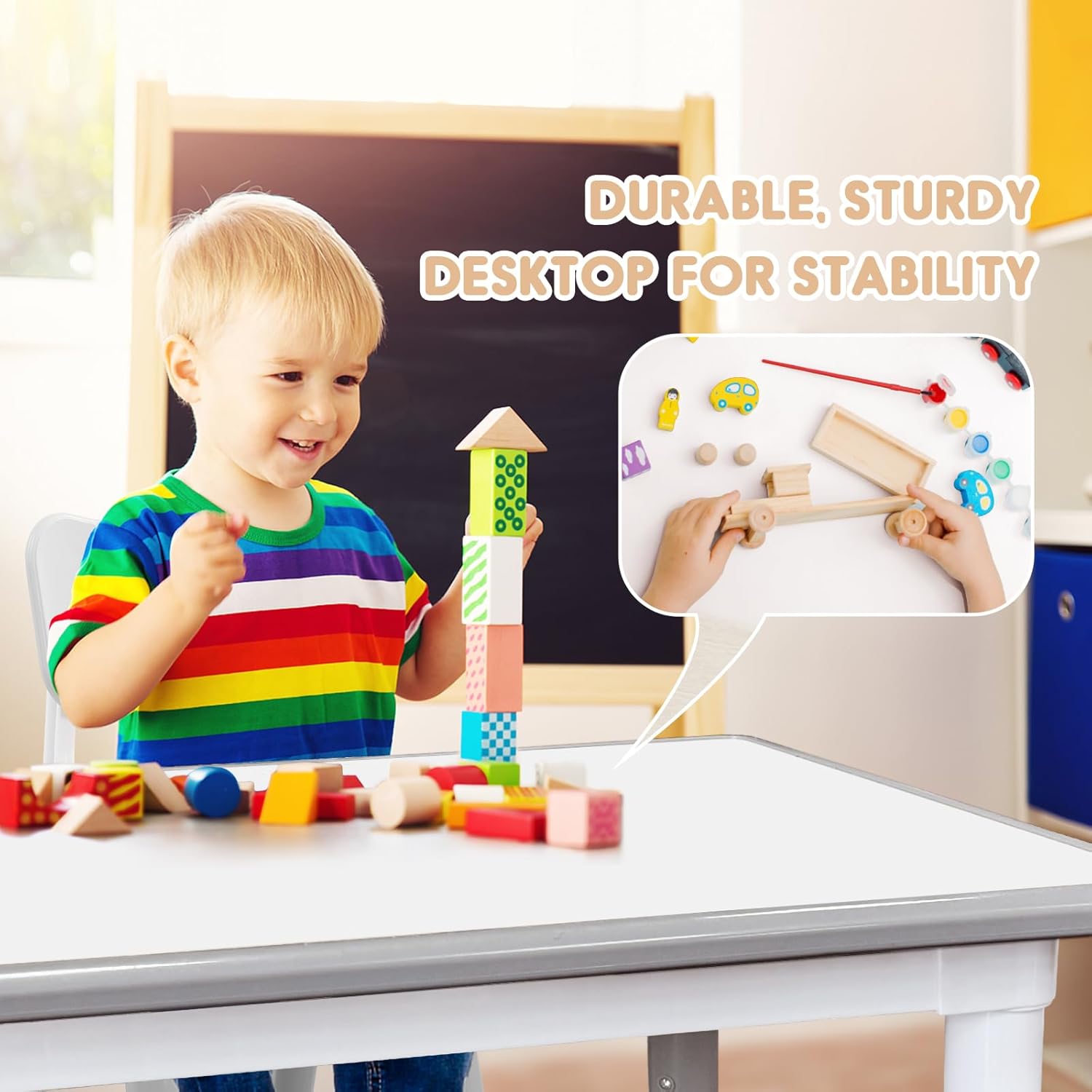 Kids Table and Chair Set for Toddlers - Adjustable Activity Center with Non-Slip Legs & Graffiti-Proof Surface Ages 3-12 - 4