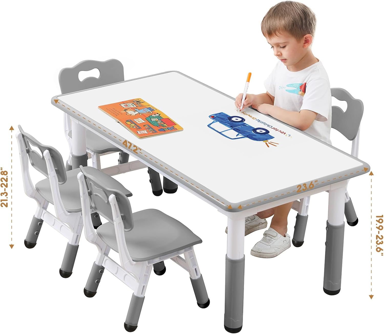 Kids Table and Chair Set for Toddlers - Adjustable Activity Center with Non-Slip Legs & Graffiti-Proof Surface Ages 3-12 - 8