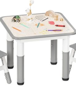 Kids Table and Chairs Set - 23.6 L x 23.6 W Height Adjustable Toddler Desk, Non-Slip Kids Table with Graffiti Desktop for Ages 2-8, for Home Preschool Classroom Daycare, Grey - 1